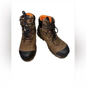 Timberland PRO Brown Work Boots with Black Toe and Orange Lining